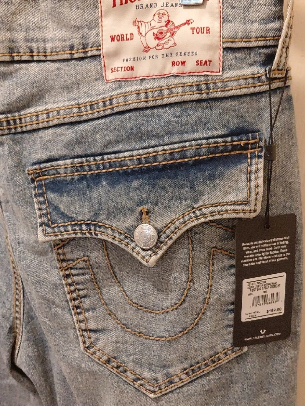 True Religion Light Blue Distressed Back Pocket Jeans